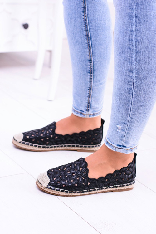 Жіночі балетки Lu Boo, чорні еспадрільї з квітами макарени