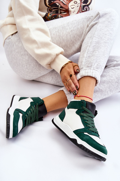 Високе жіноче спортивне взуття Кросівки біло-зелені Rumor