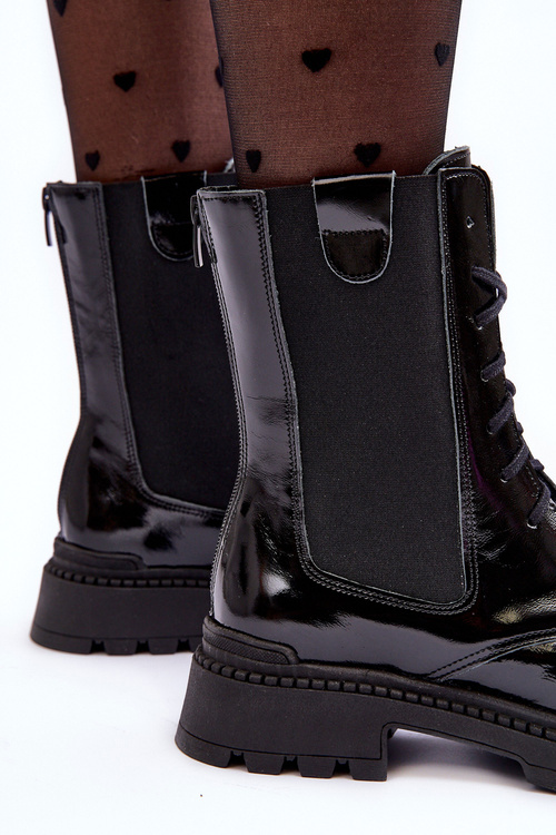 Шкіряні жіночі ботильйони на шнурівці Чорні Nicole 2836