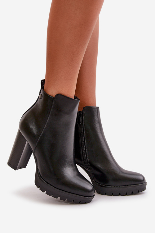 Жіночі утеплені ботильйони на високому каблуці на блискавці чорні Bioria