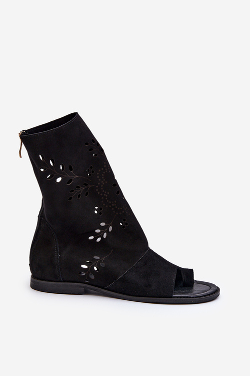 Чорні жіночі замшеві босоніжки на блискавці Zazoo 3437