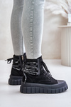 Чоботи жіночі на платформі з декоративною шнурівкою Чорні Edidda