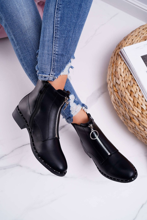 Чоботи жіночі на плоскому ходу з орнаментом на блискавці чорні Vermina