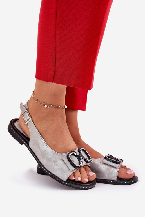 Плоскі Сандалі З Декором Еко Шкіра Сріблясті Lilria