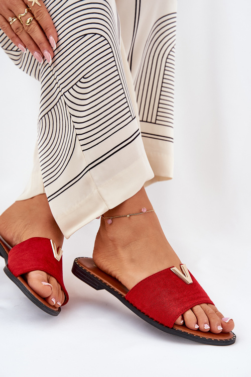 Жіночі Сандалі На Плоскому Каблуці З Декоративними Деталями Червоні Saliena