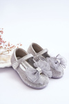 Дитячі балерини з бантом і блискітками на липучці Silver-Grey Elisa