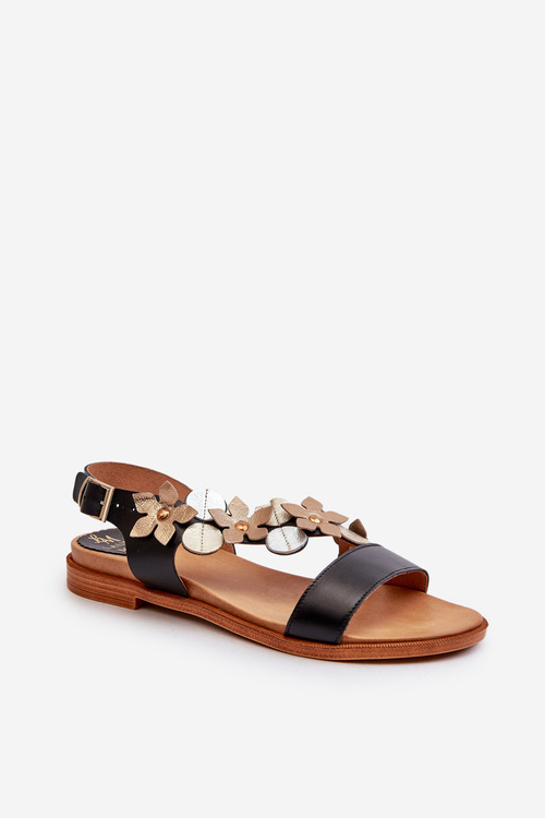 Жіночі шкіряні босоніжки, прикрашені квітами Laura Messi 2762 Чорні