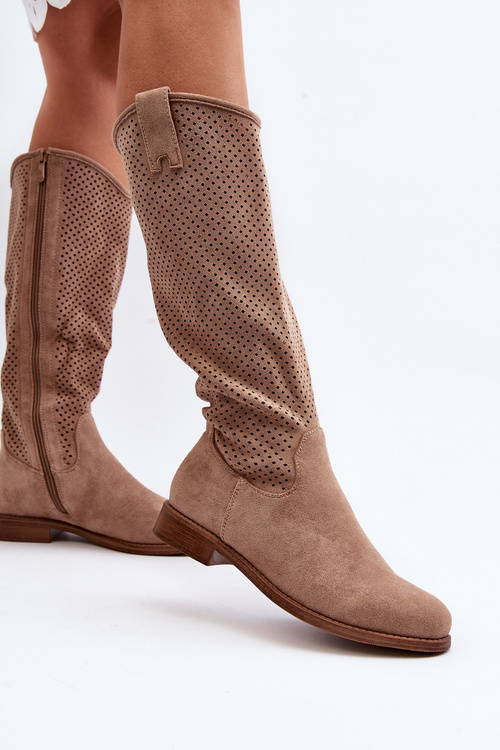 S.Barski HY66-139 Ажурні жіночі чоботи Бежеві