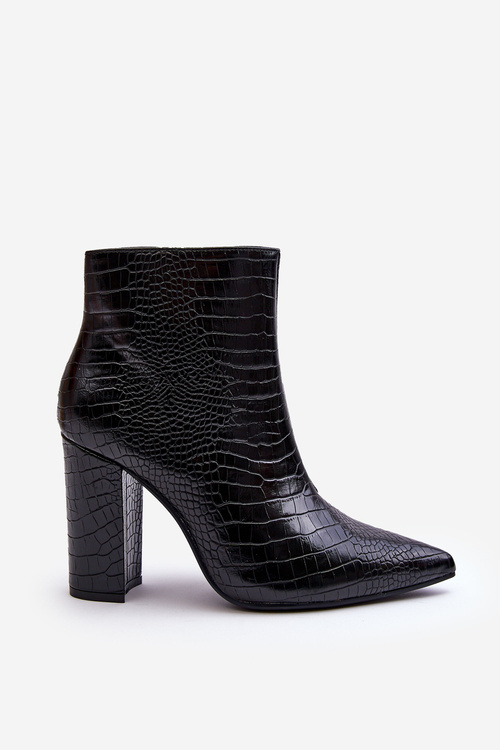 Черевики на підборах зі змійовим візерунком. Чорні Daldala