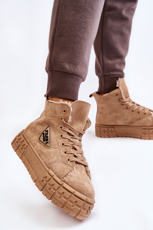 Бежеві утеплені замшеві кросівки Evren