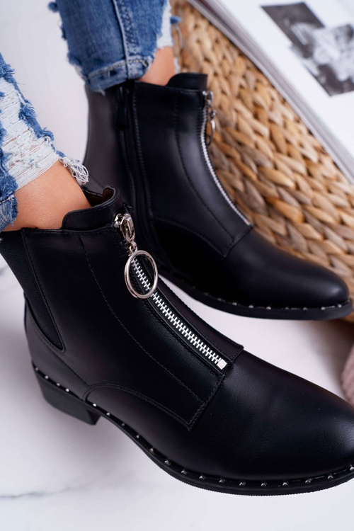 Чоботи жіночі на плоскому ходу з орнаментом на блискавці чорні Vermina