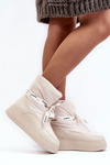Жіночі зимові черевики з декоративною шнурівкою світло-бежевого кольору Siracna