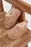 Дитячі зимові чоботи з квітами оббиті хутром бежеві Palina