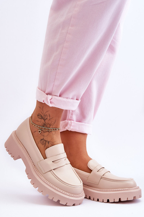 Бежеві шкіряні лофери на платформі без шнурівки Riverside