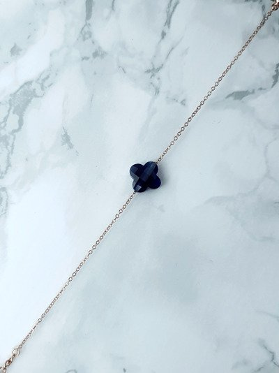 Жіночий браслет-ланцюжок темно-синій конюшина золото Мемфіс