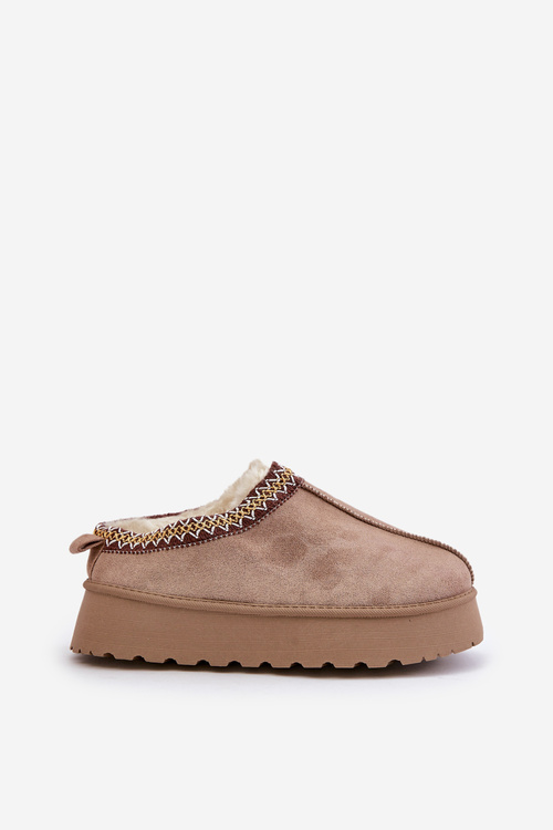 Снігові тапочки на платформі з вишивкою темно-бежева Тамілда