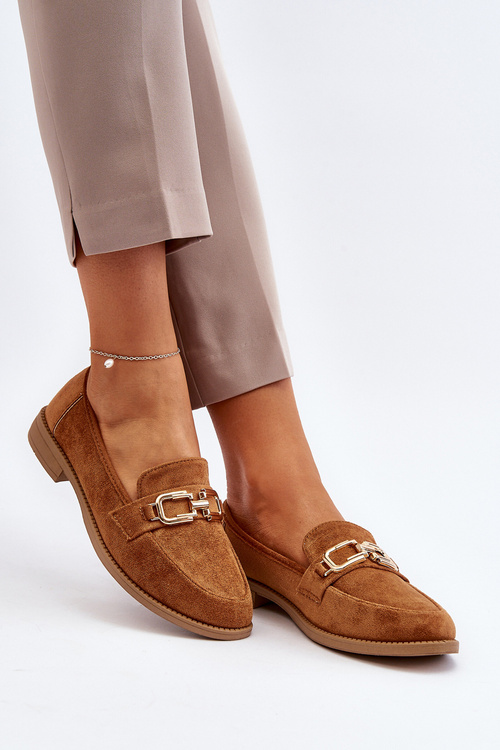 Жіночі замшеві лофери на плоскій підошві верблюжого кольору