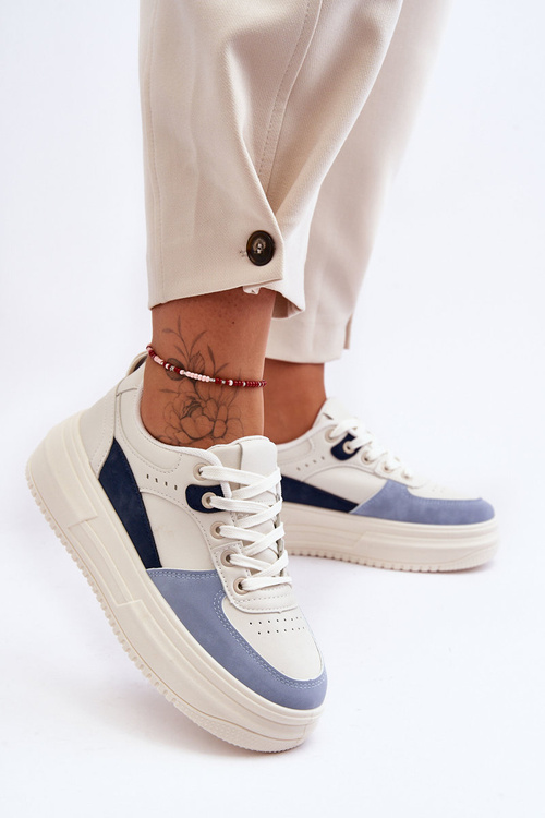 Жіноче спортивне взуття на масивній платформі біло-блакитного кольору Gemma