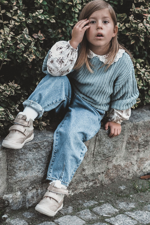 Дитячі теплі черевики на липучці Велика зірка KK374189 Бежево-золотий