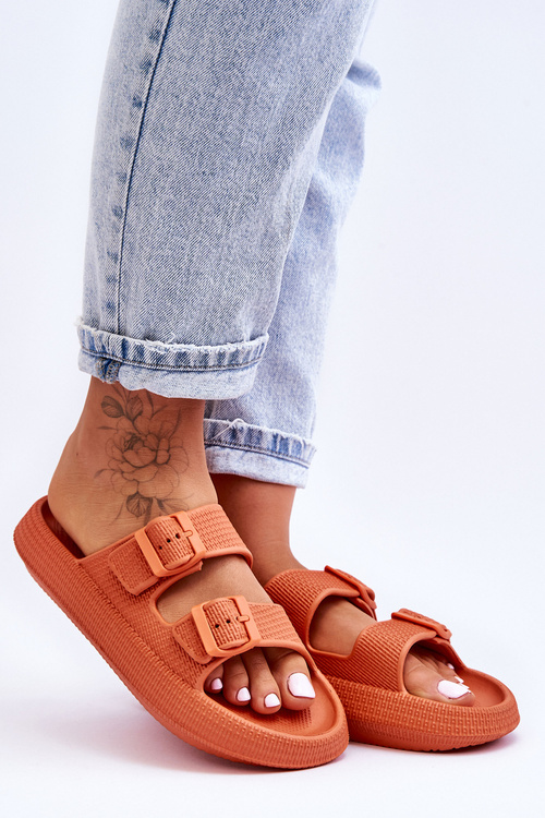 Жіночі поролонові босоніжки в смужку помаранчеві Sharmen