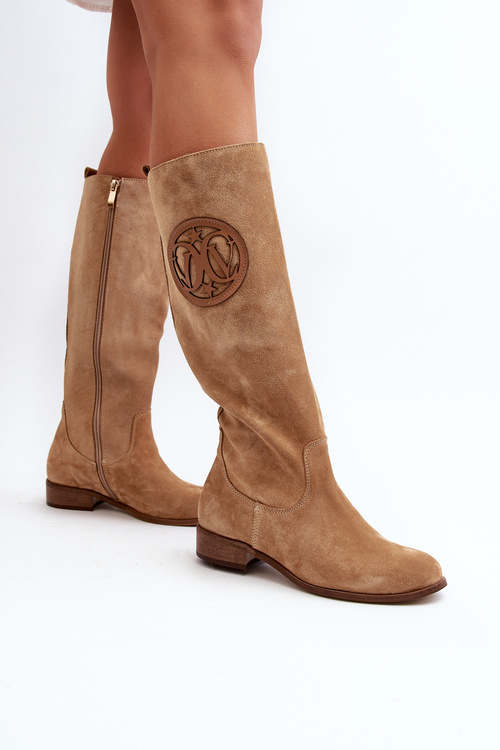 Бежеві жіночі замшеві чоботи Zazoo 3367/2