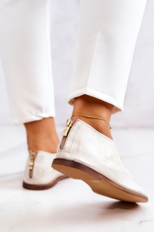 Шкіряні черевики на блискавці Nicole 2718/004 Біло-золотий