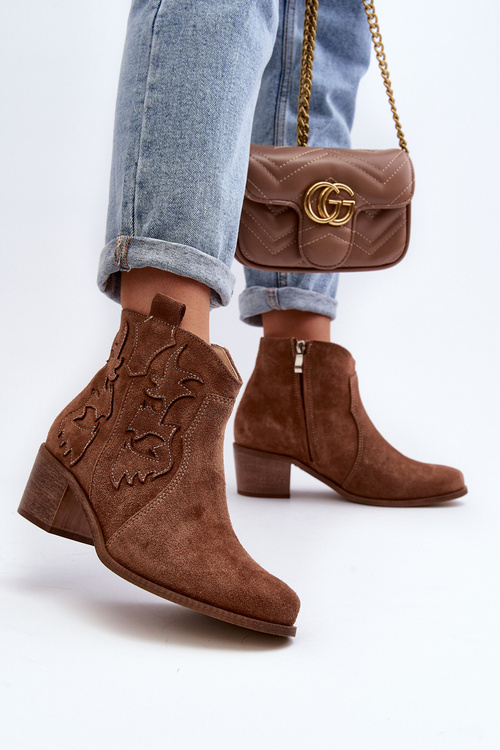 Zazoo 3426 Жіночі замшеві ковбойські чоботи коричневого кольору