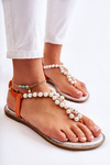 Модні Босоніжки В'єтнамки З Перлами Помаранчеві Isalia