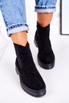 Жіночі утеплені черевики челсі на гумовій підошві замшеві чорні Voyager