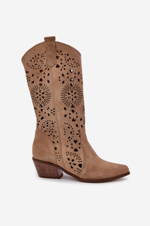 Zazoo 3396 Бежеві замшеві чоботи з вирізом до середини ікри