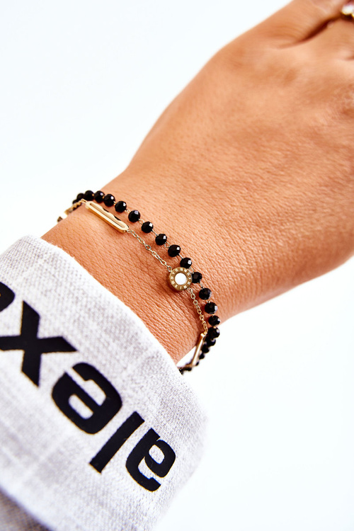 Жіночий подвійний браслет міні годинник золото-чорний