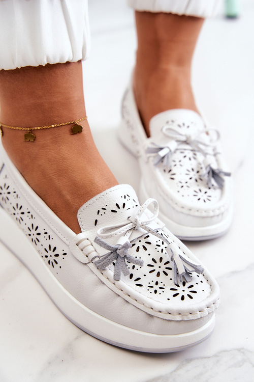 Жіночі ажурні лофери на платформі White Louise