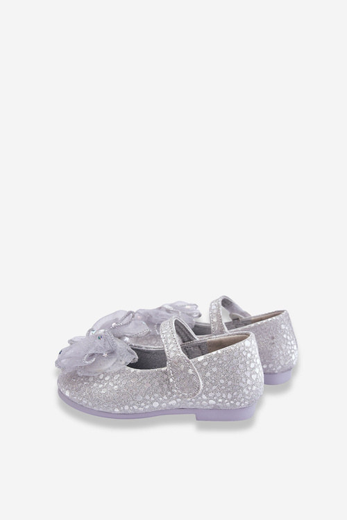 Дитячі балерини з бантом і блискітками на липучці Silver-Grey Elisa
