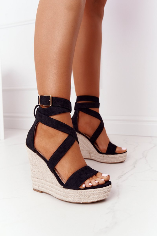 Босоніжки на танкетці з косами Чорні Lanzarote