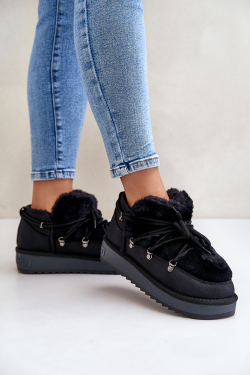 Низькі зимові черевики на платформі з хутром D.Franklin Чорні DFSH370011