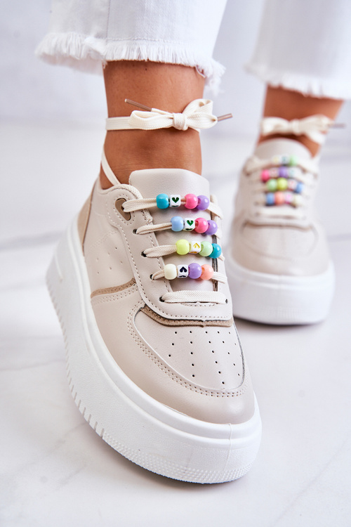 Жіноче спортивне взуття на зав'язках Кросівки бежеві Manila