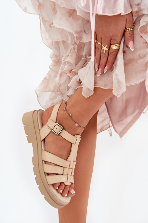 Еко Шкіряні Сандалі Жіночі На Платформі Бежеві Nendales