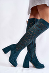 Ажурні замшеві чоботи на підборах Зелені кастри