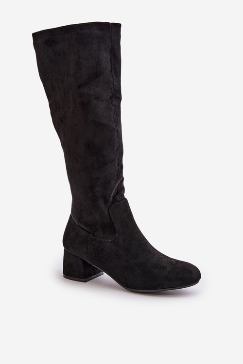 Екозамшеві жіночі чоботи вище коліна на блискавці, чорні Elitara