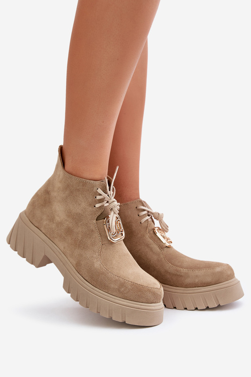 Замшеві ботильйони із золотистим декором Бежеві Zazoo 2952