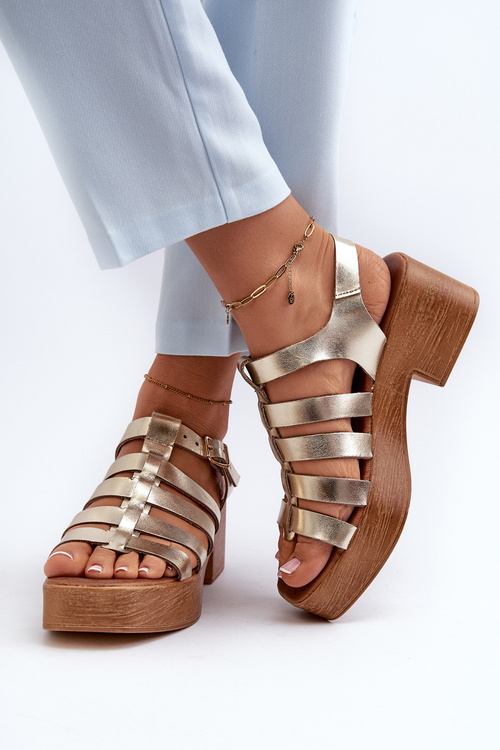 Золоті жіночі шкіряні босоніжки Zazoo 40410