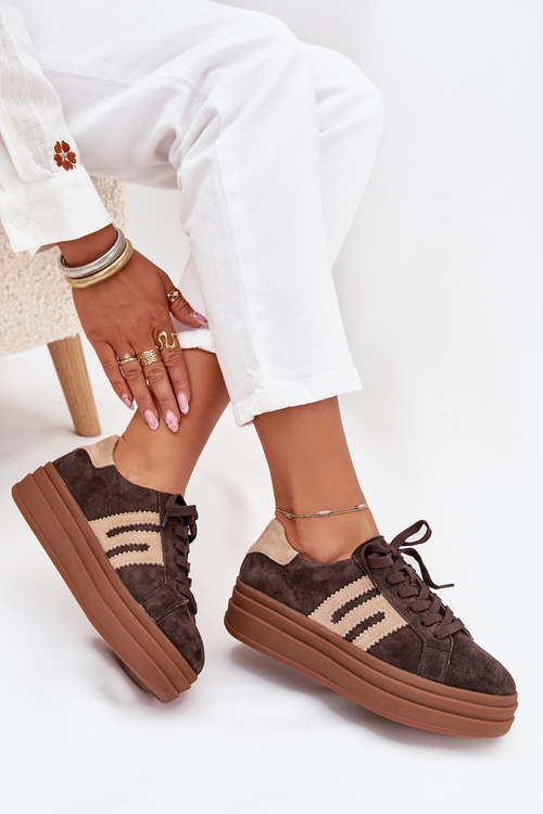 Жіночі Кросівки На Платформі З Природного Замші Шоколадні Eldira