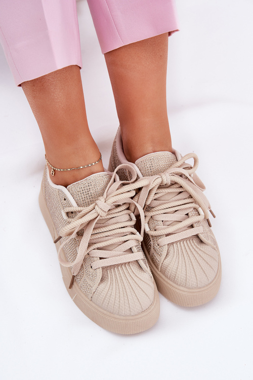 Жіночі кросівки з декором на платформі бежеві Eanneth