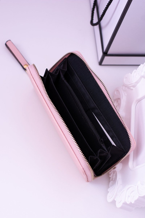 Великий жіночий смугастий рожевий гаманець із позолоченою фурнітурою