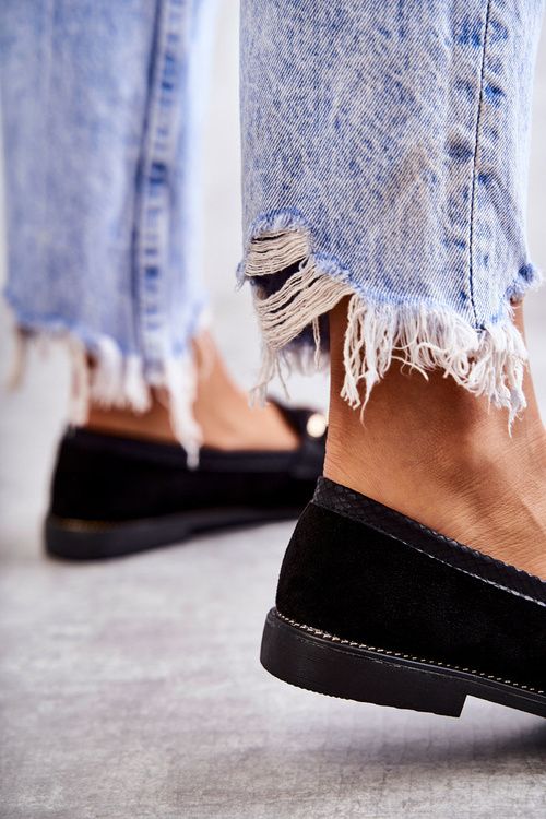 Жіночі замшеві лофери з ланцюжком Чорні Noli