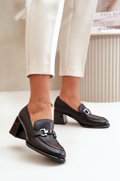 Елегантні шкіряні жіночі туфлі на підборах чорні Vinceza 91116