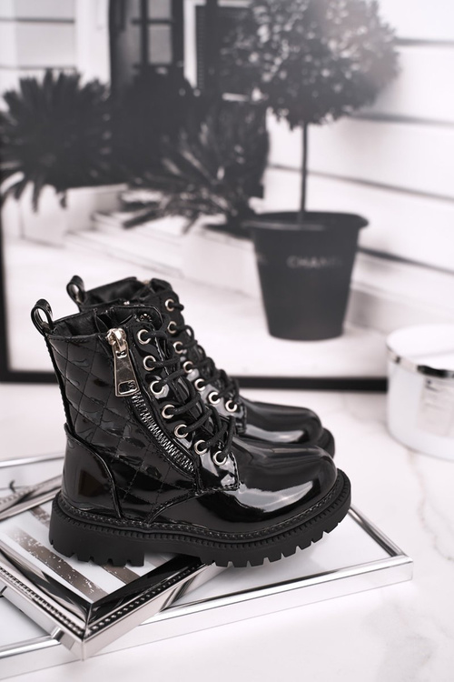 Чоботи дитячі теплі з хутром лаковані чорні Say You