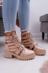 Жіночі весняні ботфорти на плоскій підошві лаковані бежеві одинарні