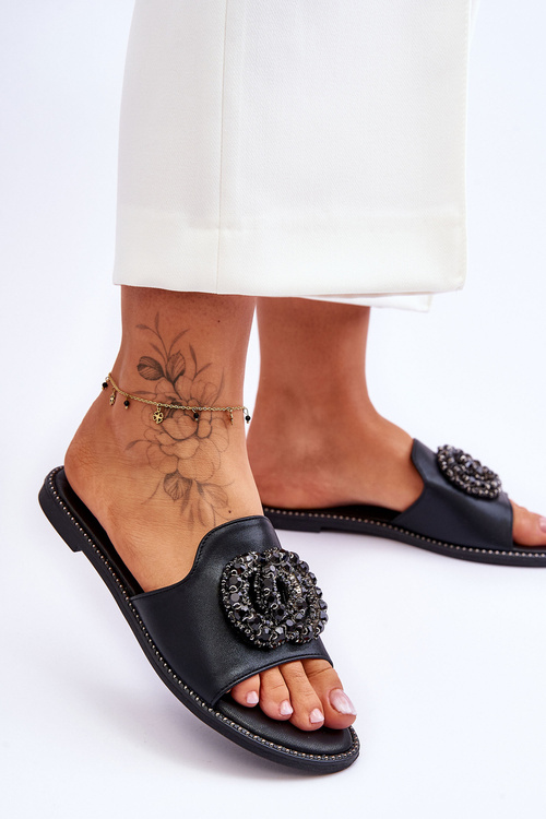 Жіночі тапочки на плоскій підошві з орнаментом S.Barski KV-520-3 Чорні