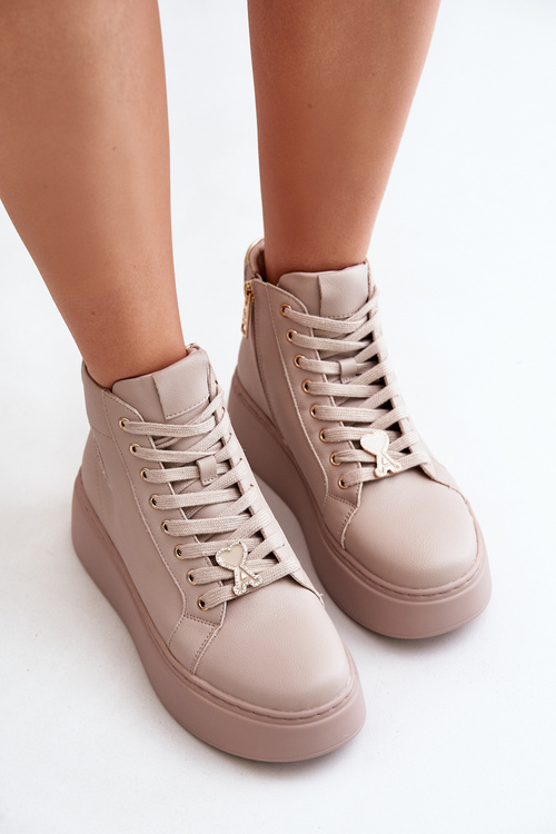 Високі жіночі шкіряні кросівки на платформі Vinceza 66707 Бежеві